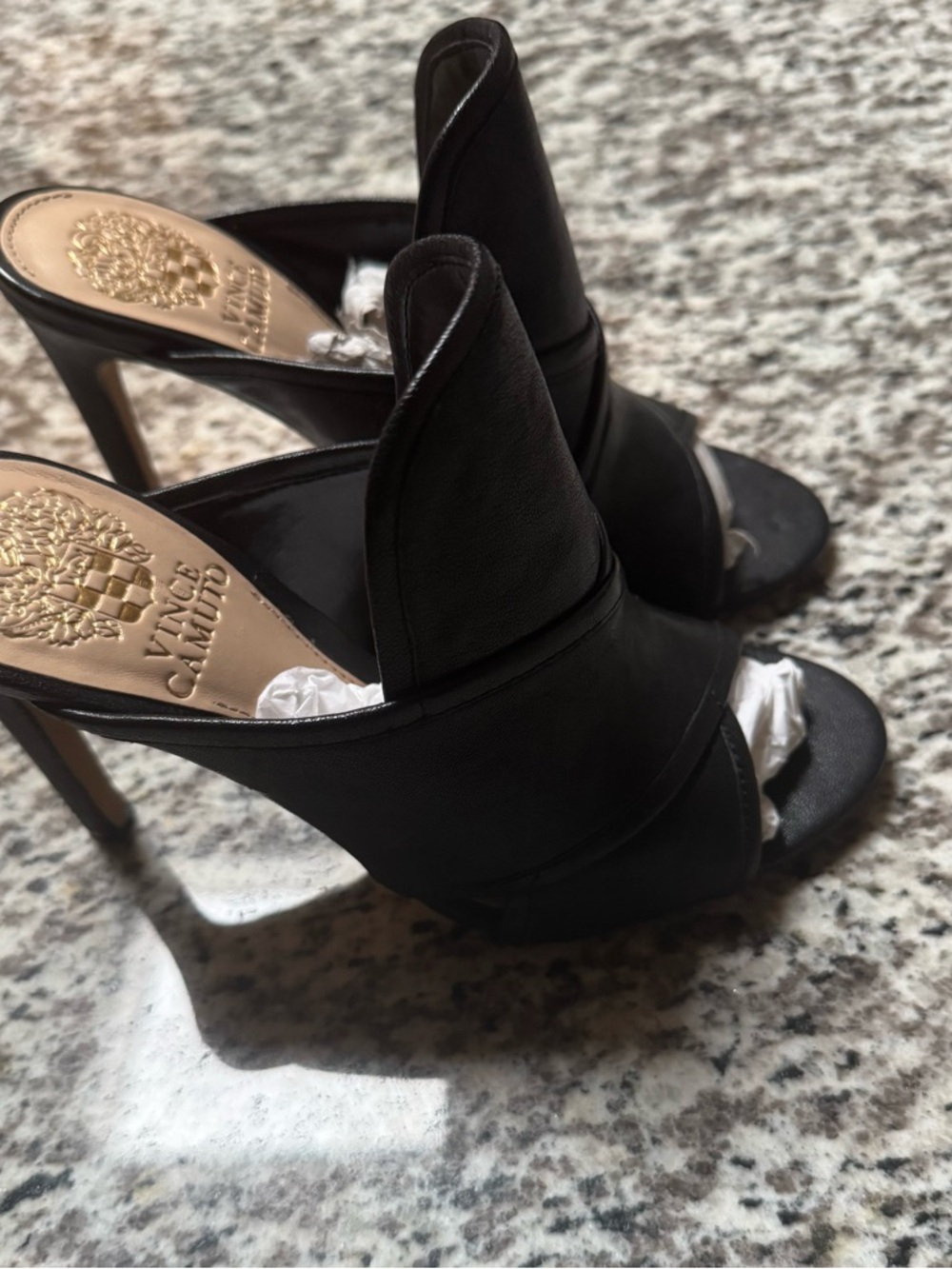 Vince Camuto Black Leather High Heel Slide Sandals